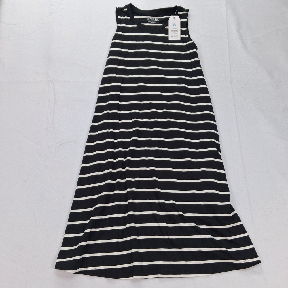 Time and Tru Dress Womens XS SLVLS Knit Dress Black Soot Stripe Sleeveless NEW